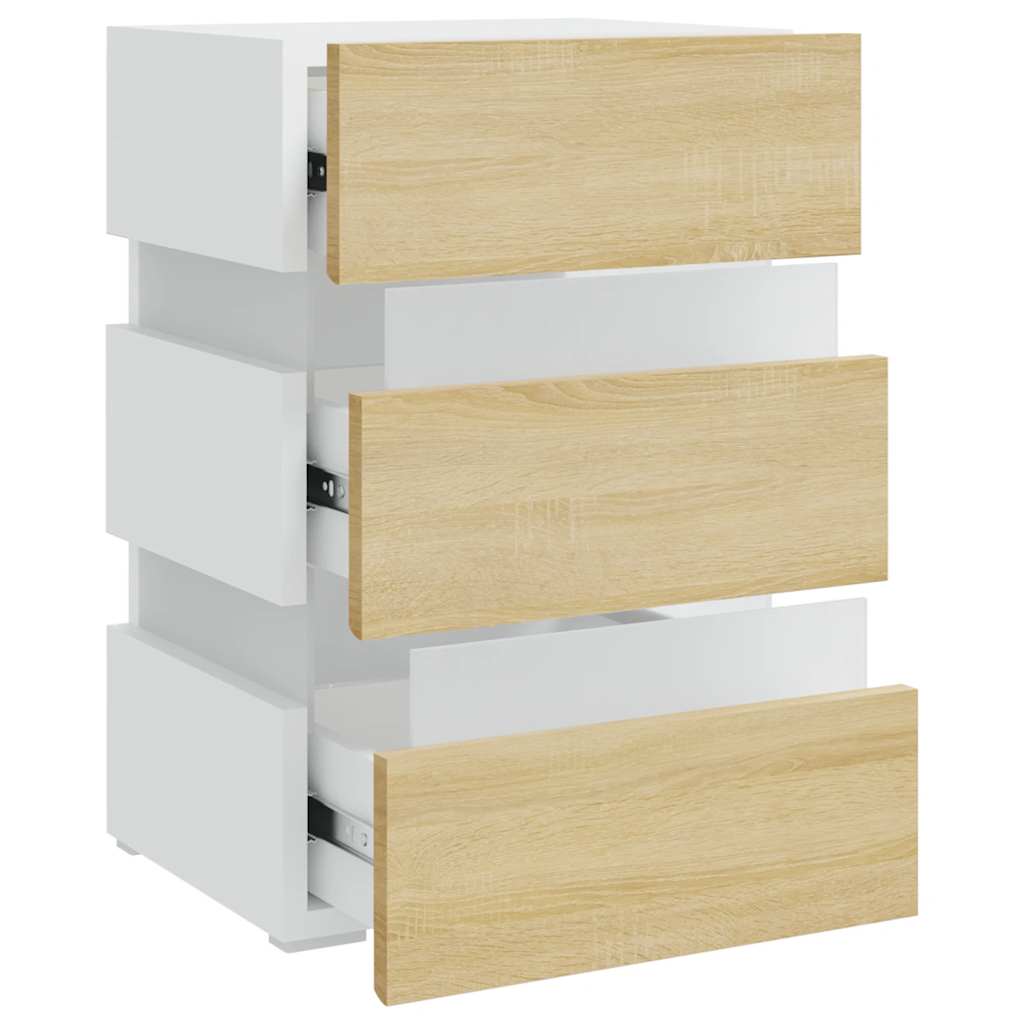 vidaXL Noptieră cu LED, alb/stejar sonoma, 45x35x67 cm, lemn prelucrat vidaXL Noptieră cu LED, alb/stejar sonoma, 45x35x67 cm, lemn prelucrat