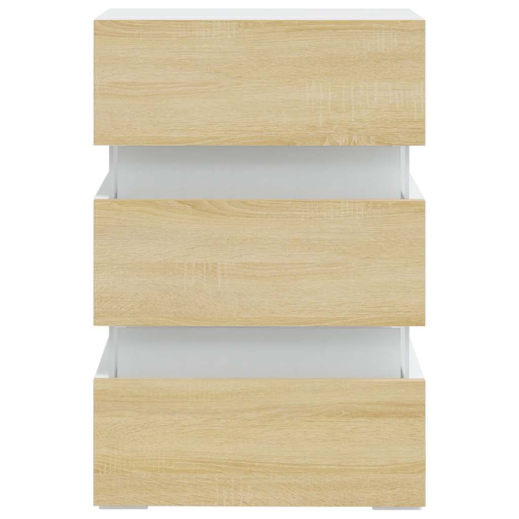 vidaXL Noptieră cu LED, alb/stejar sonoma, 45x35x67 cm, lemn prelucrat vidaXL Noptieră cu LED, alb/stejar sonoma, 45x35x67 cm, lemn prelucrat