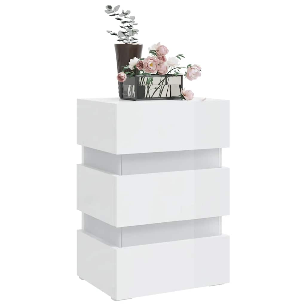vidaXL Dulap noptieră cu LED alb extralucios 45x35x67cm lemn prelucrat vidaXL Dulap noptieră cu LED alb extralucios 45x35x67cm lemn prelucrat