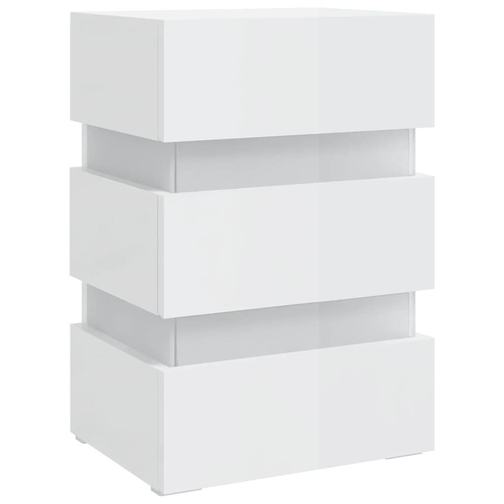 vidaXL Dulap noptieră cu LED alb extralucios 45x35x67cm lemn prelucrat vidaXL Dulap noptieră cu LED alb extralucios 45x35x67cm lemn prelucrat