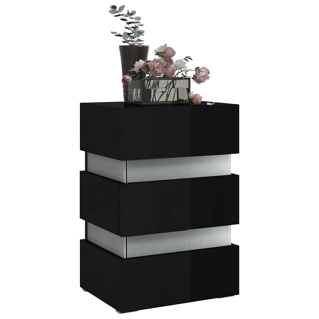 vidaXL Dulap noptieră cu LED negru lucios 45x35x67cm lemn prelucrat vidaXL Dulap noptieră cu LED negru lucios 45x35x67cm lemn prelucrat