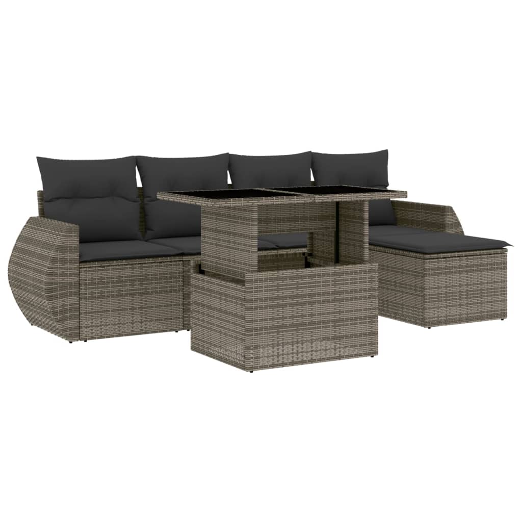 vidaXL Set mobilier grădină cu perne, 6 piese, gri, poliratan