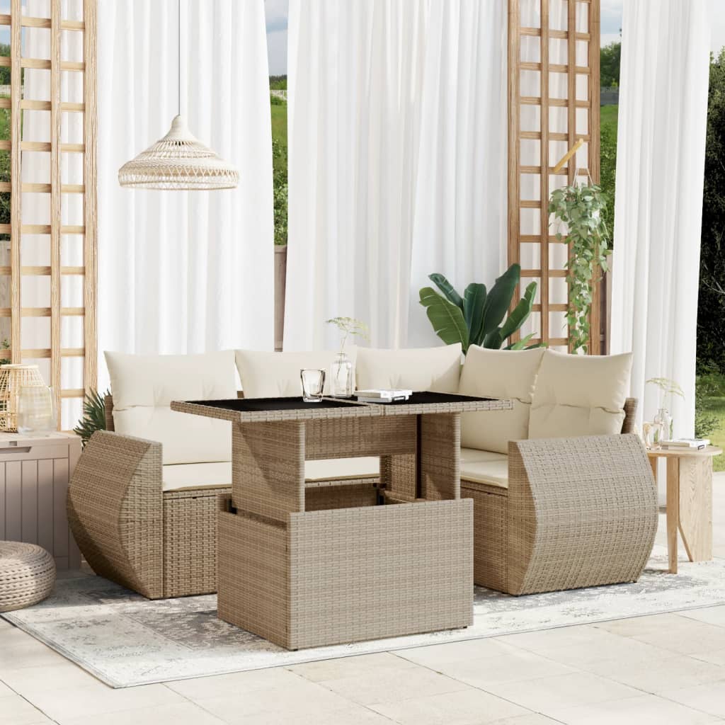 vidaXL Set canapele de grădină cu perne, 5 piese, bej, poliratan vidaXL Set canapele de grădină cu perne, 5 piese, bej, poliratan