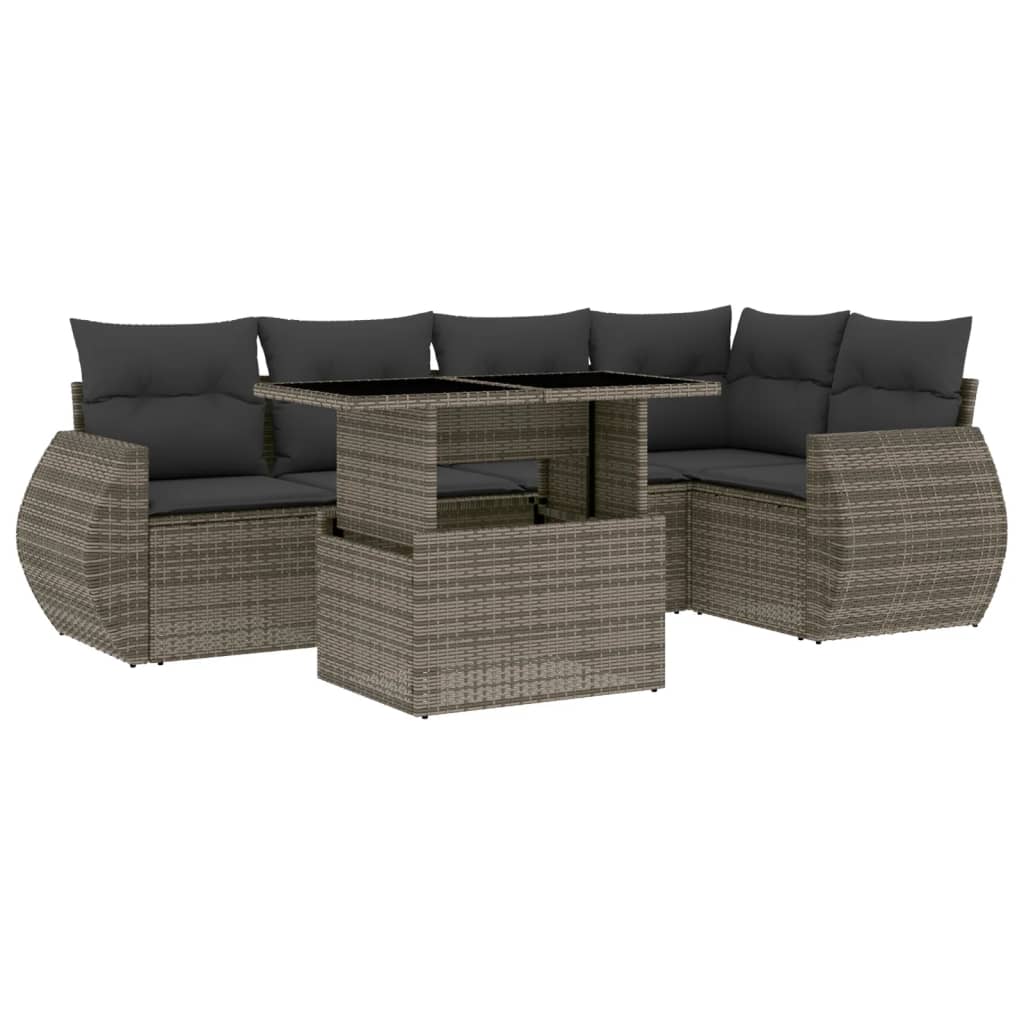 vidaXL Set mobilier grădină cu perne, 6 piese, gri, poliratan vidaXL Set mobilier grădină cu perne, 6 piese, gri, poliratan