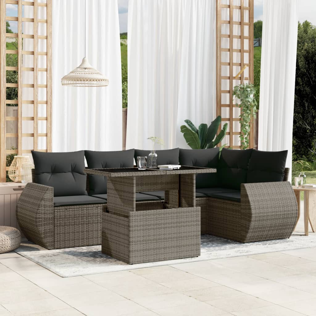 vidaXL Set mobilier grădină cu perne, 6 piese, gri, poliratan vidaXL Set mobilier grădină cu perne, 6 piese, gri, poliratan