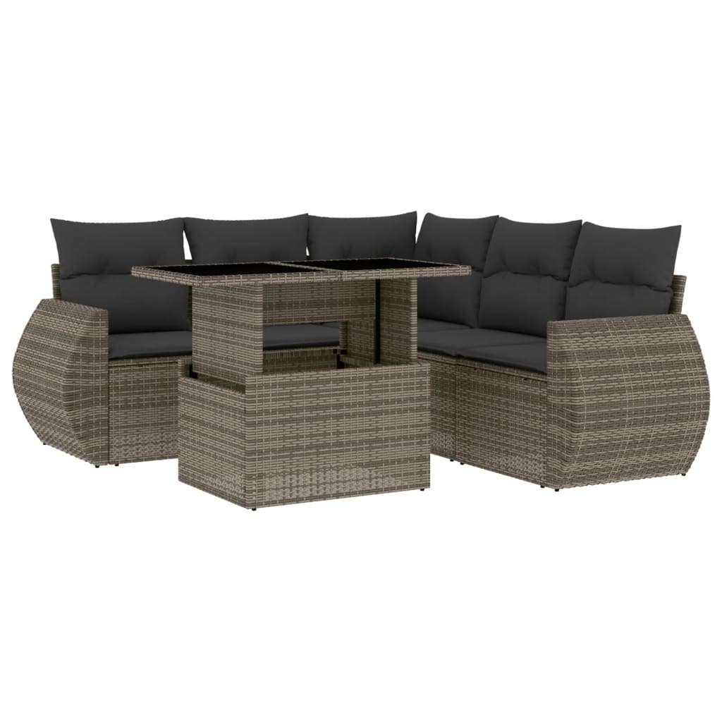 vidaXL Set mobilier grădină cu perne, 6 piese, gri, poliratan vidaXL Set mobilier grădină cu perne, 6 piese, gri, poliratan