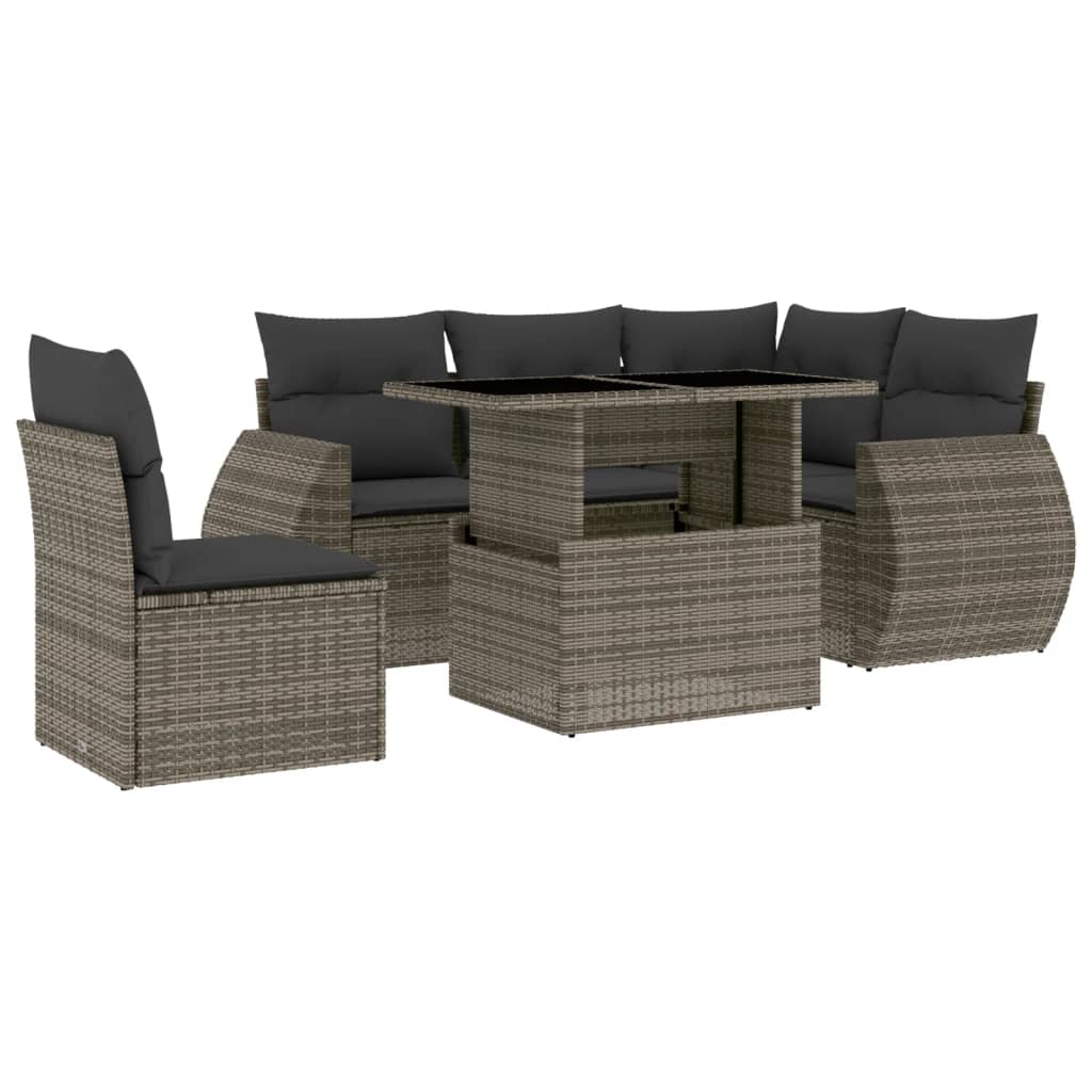 vidaXL Set mobilier grădină cu perne, 6 piese, gri, poliratan
