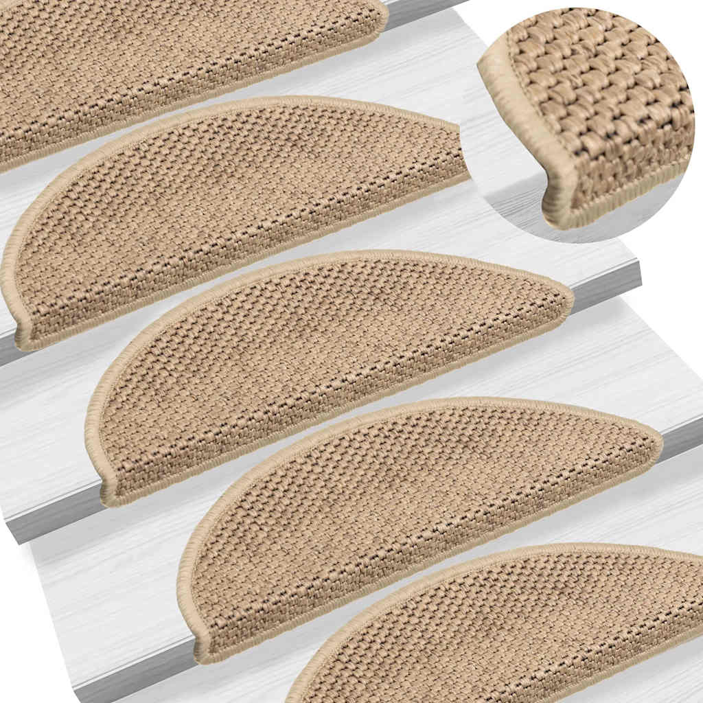 vidaXL Covorașe scări autoadezive 15 buc. nisipiu 56x17x3 aspect sisal