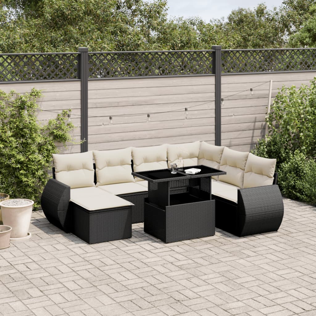 vidaXL Set mobilier de grădină cu perne, 8 piese, negru, poliratan vidaXL Set mobilier de grădină cu perne, 8 piese, negru, poliratan