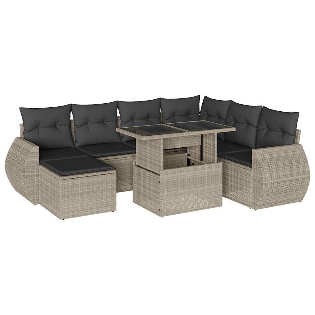 vidaXL Set mobilier de grădină cu perne, 8 piese gri deschis poliratan