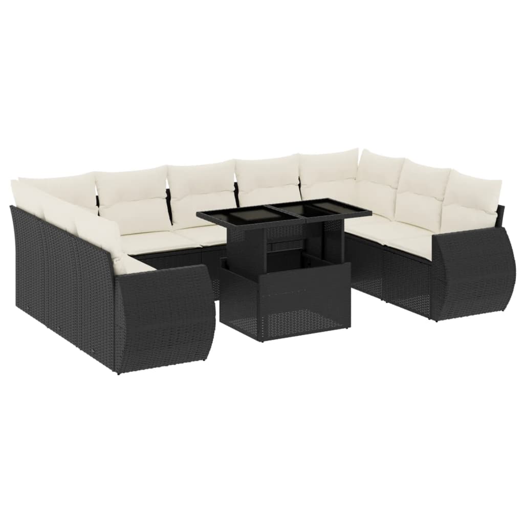 vidaXL Set canapele de grădină cu perne, 10 piese, negru, poliratan vidaXL Set canapele de grădină cu perne, 10 piese, negru, poliratan