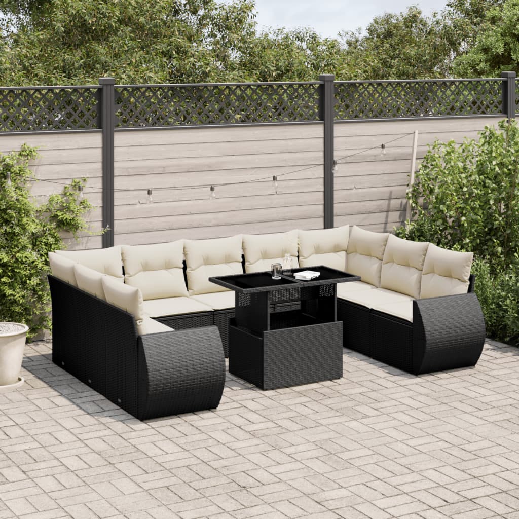 vidaXL Set canapele de grădină cu perne, 10 piese, negru, poliratan vidaXL Set canapele de grădină cu perne, 10 piese, negru, poliratan