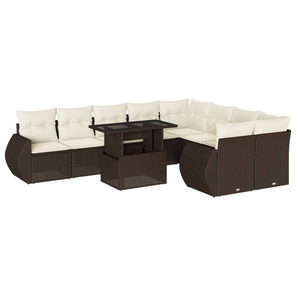 vidaXL Set canapele de grădină cu perne, 10 piese, maro, poliratan