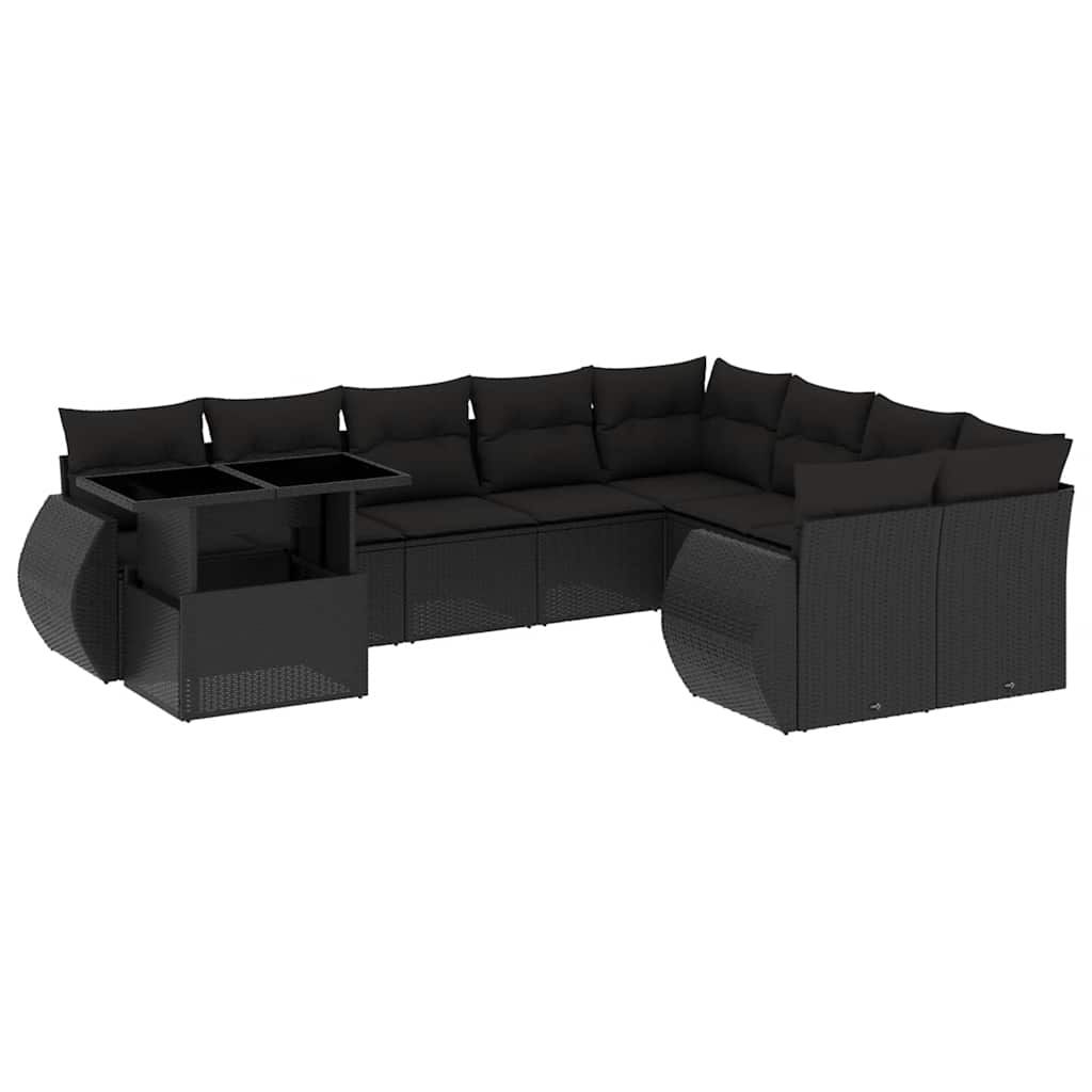 vidaXL Set canapele de grădină cu perne, 10 piese, negru, poliratan vidaXL Set canapele de grădină cu perne, 10 piese, negru, poliratan