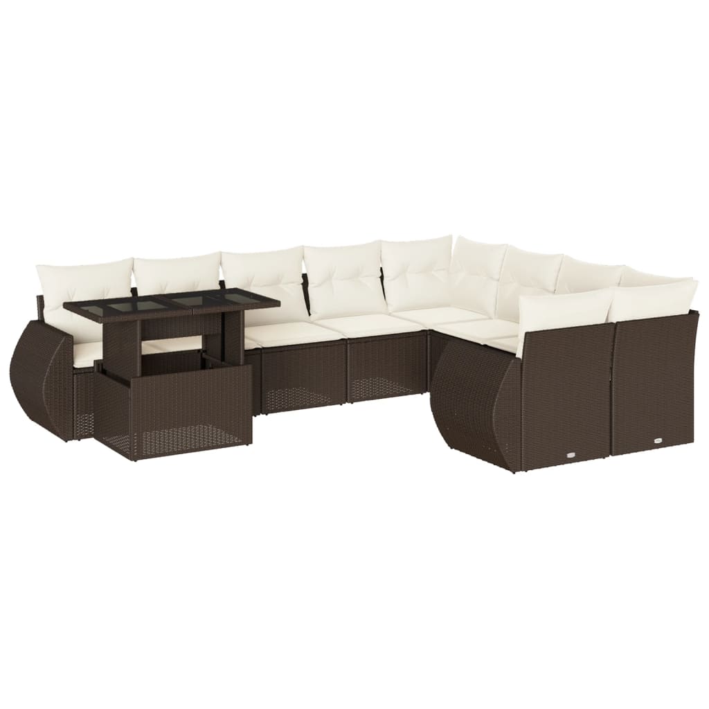 vidaXL Set canapele de grădină cu perne, 10 piese, maro, poliratan