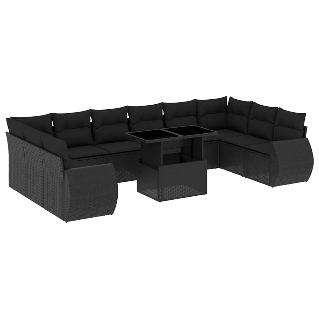 vidaXL Set canapele de grădină cu perne, 11 piese, negru, poliratan vidaXL Set canapele de grădină cu perne, 11 piese, negru, poliratan
