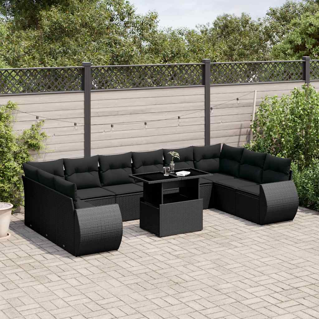 vidaXL Set canapele de grădină cu perne, 11 piese, negru, poliratan vidaXL Set canapele de grădină cu perne, 11 piese, negru, poliratan