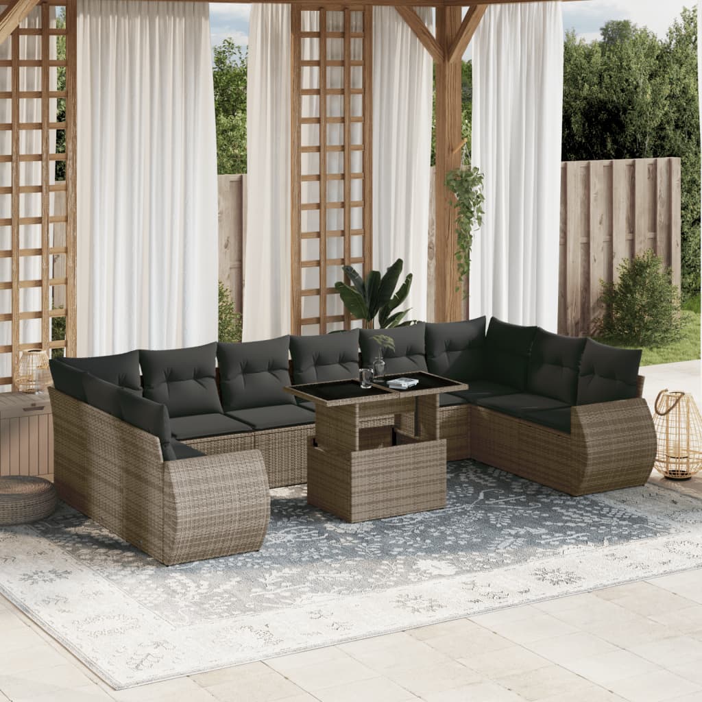 vidaXL Set canapele de grădină cu perne, 11 piese, gri, poliratan vidaXL Set canapele de grădină cu perne, 11 piese, gri, poliratan