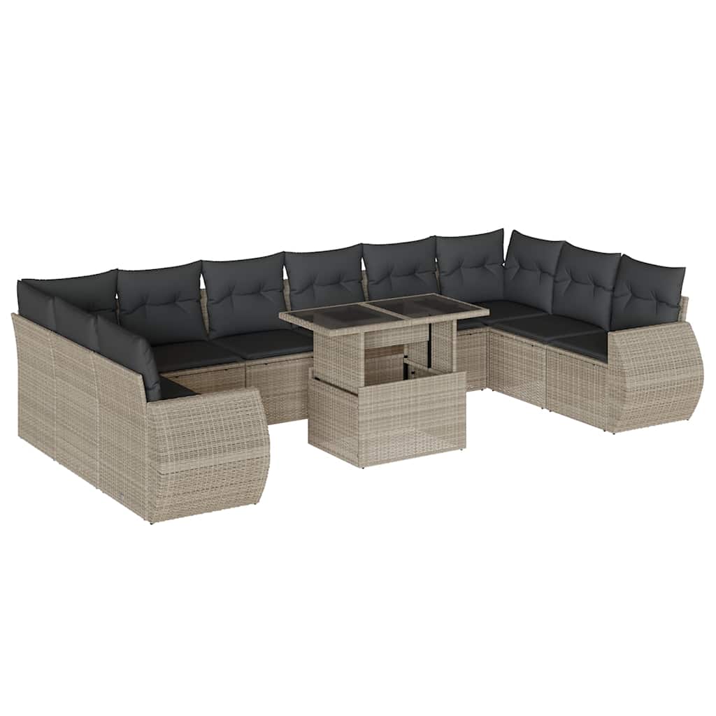 vidaXL Set canapele de grădină cu perne, 11 piese, gri, poliratan vidaXL Set canapele de grădină cu perne, 11 piese, gri, poliratan