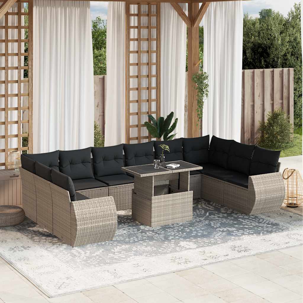 vidaXL Set canapele de grădină cu perne, 11 piese, gri, poliratan vidaXL Set canapele de grădină cu perne, 11 piese, gri, poliratan