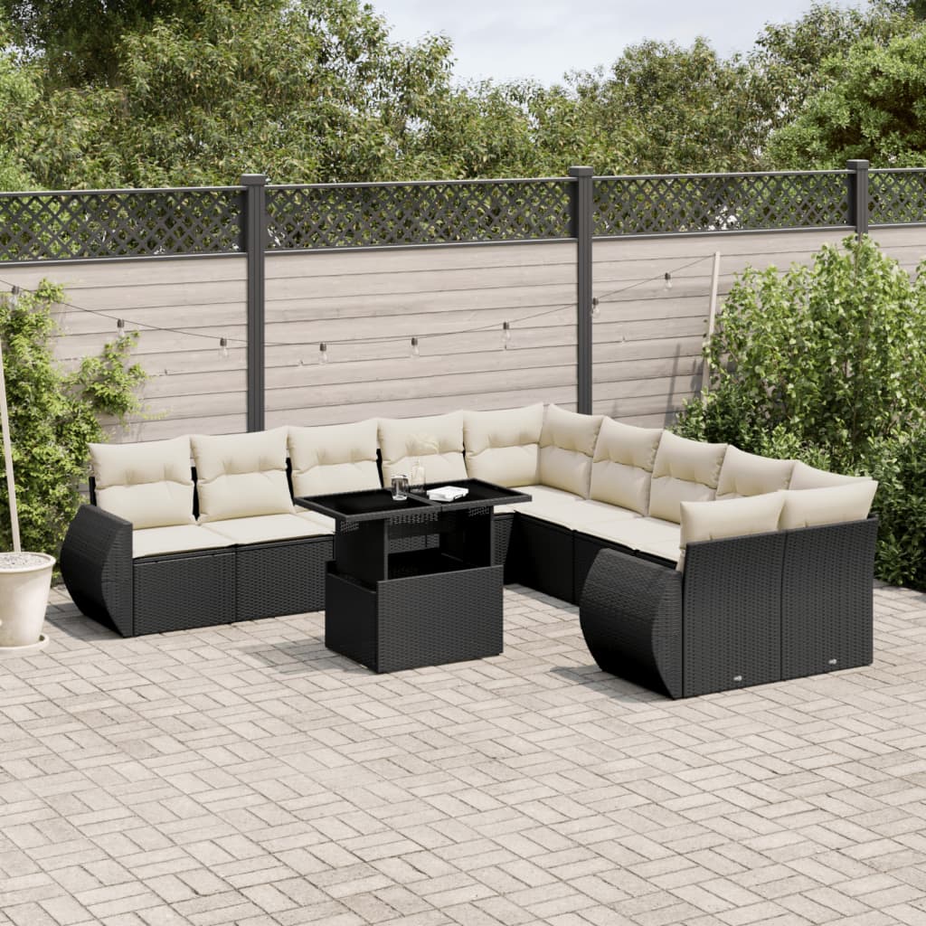 vidaXL Set canapele de grădină cu perne, 11 piese, negru, poliratan vidaXL Set canapele de grădină cu perne, 11 piese, negru, poliratan