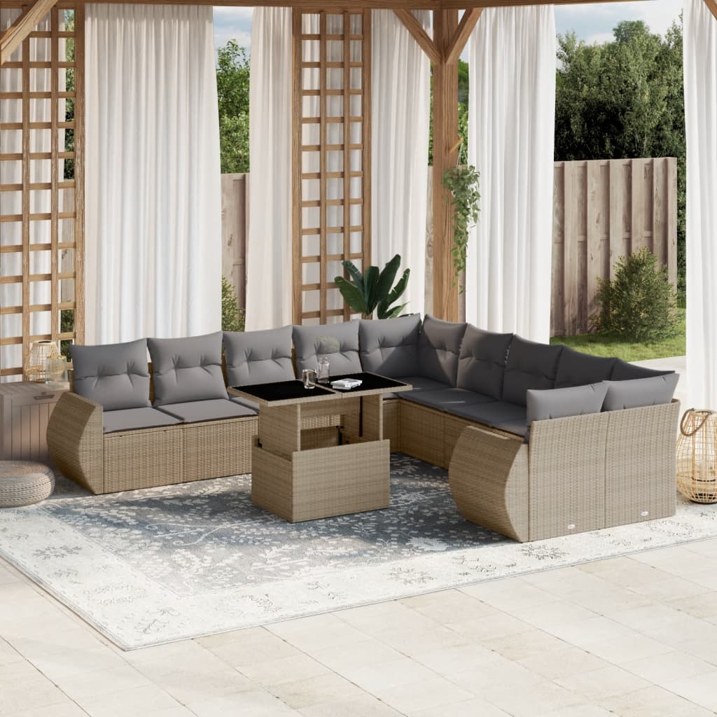 vidaXL Set canapele de grădină cu perne, 11 piese, bej, poliratan vidaXL Set canapele de grădină cu perne, 11 piese, bej, poliratan