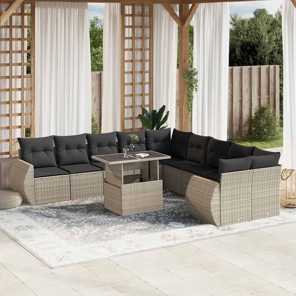 vidaXL Set canapele de grădină cu perne, 11 piese, gri, poliratan vidaXL Set canapele de grădină cu perne, 11 piese, gri, poliratan