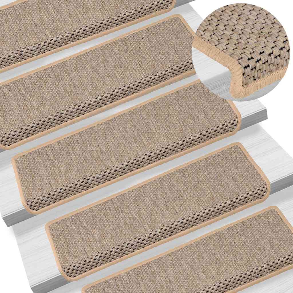 vidaXL Covorașe scări autoadezive 15 buc. bej deschis 65x21x4 cm sisal