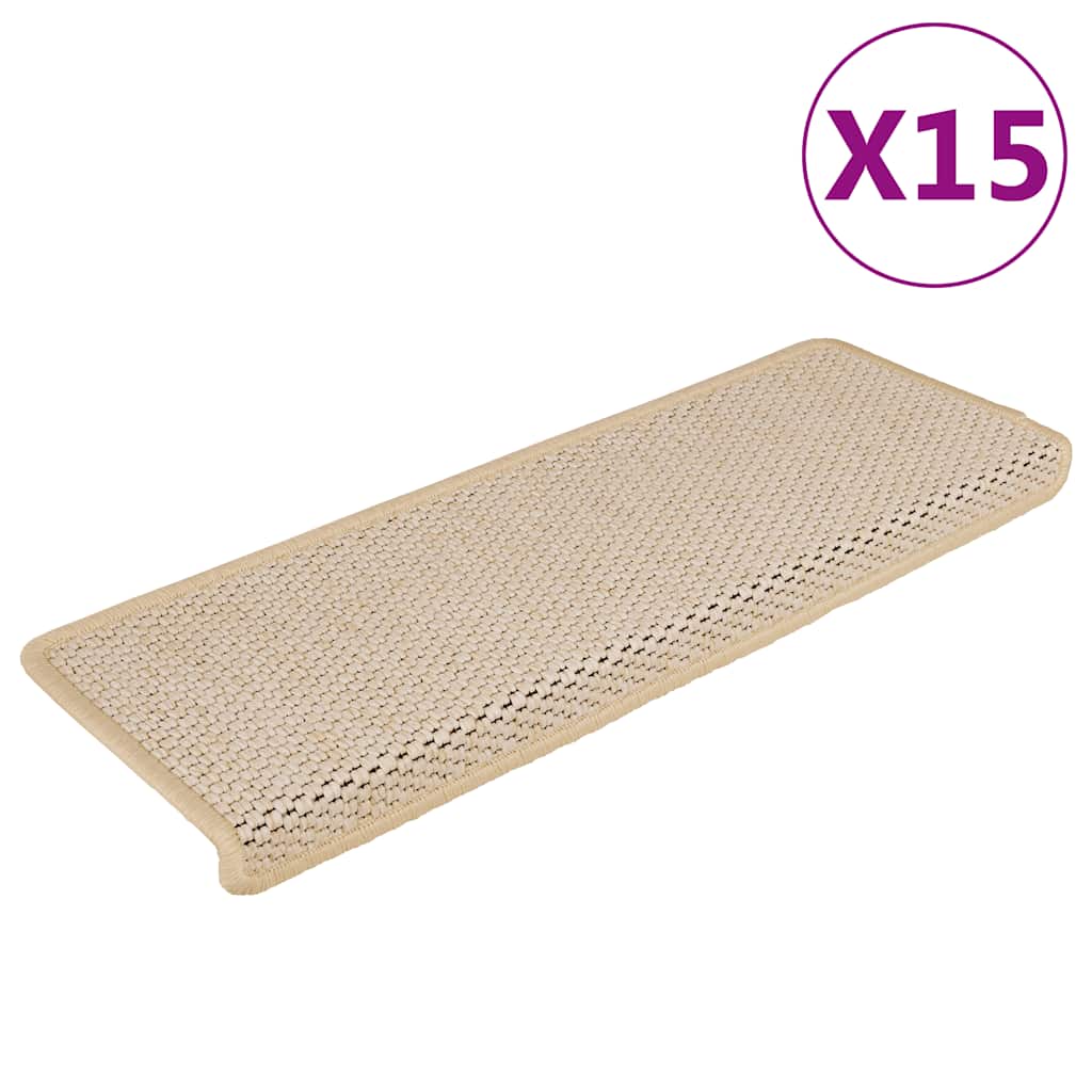 vidaXL Covorașe scări autoadezive, 15 buc., crem, 65x21x4 cm, sisal