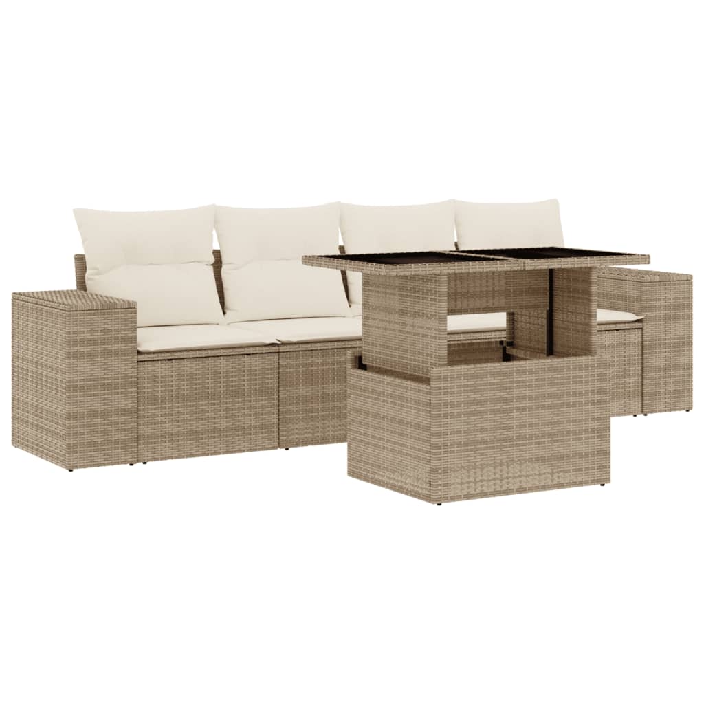 vidaXL Set canapele de grădină cu perne, 5 piese, bej, poliratan vidaXL Set canapele de grădină cu perne, 5 piese, bej, poliratan
