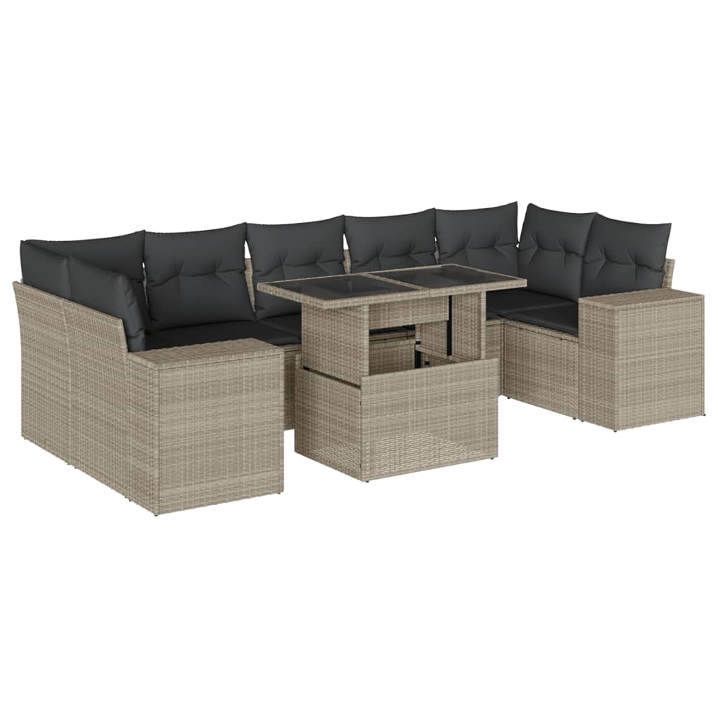 vidaXL Set mobilier de grădină cu perne, 8 piese gri deschis poliratan