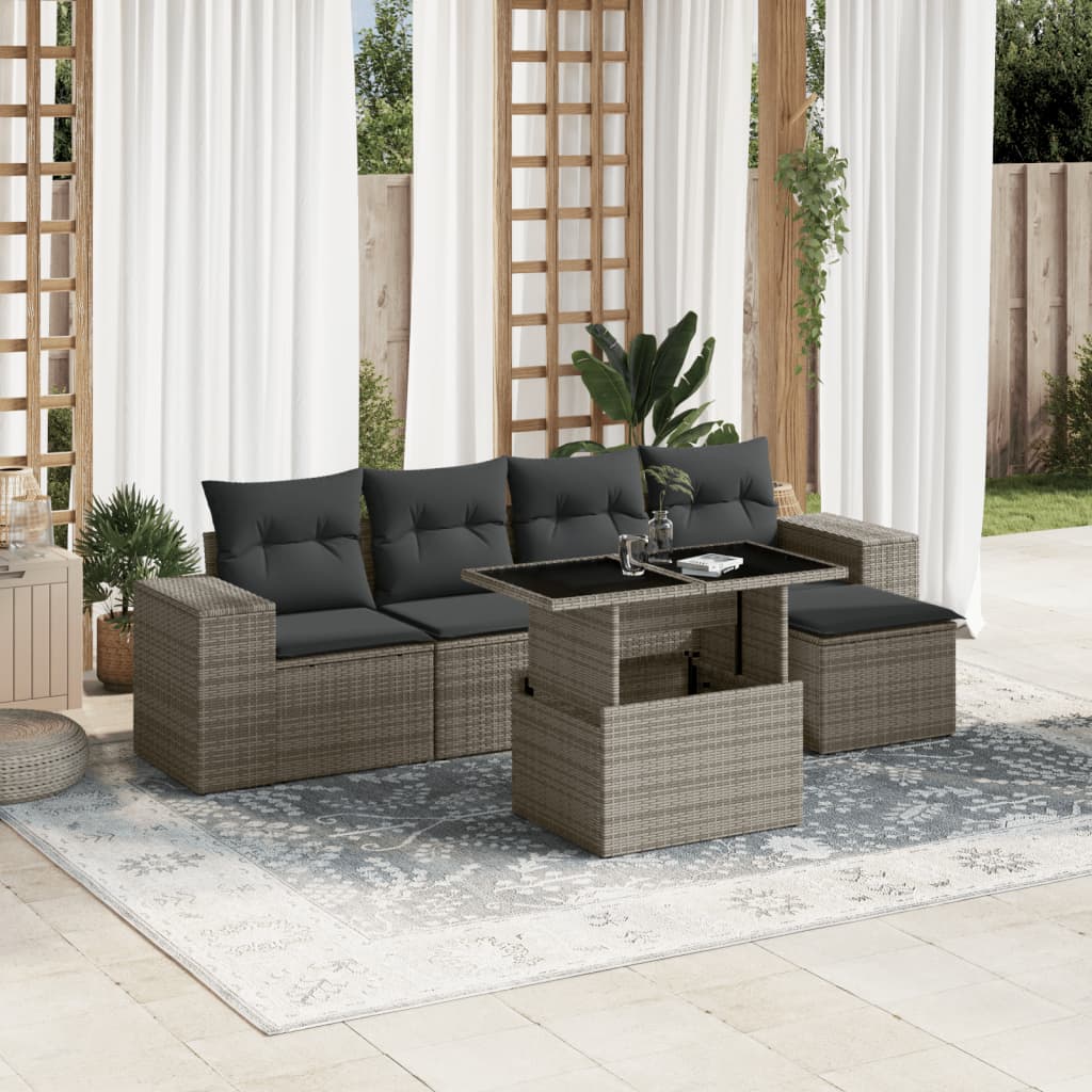 vidaXL Set mobilier grădină cu perne, 6 piese, gri, poliratan vidaXL Set mobilier grădină cu perne, 6 piese, gri, poliratan
