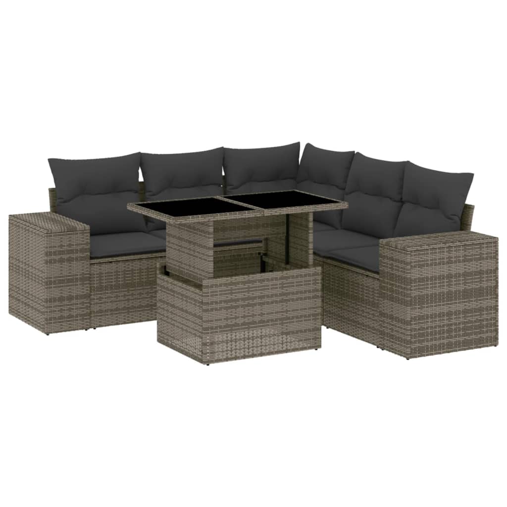 vidaXL Set mobilier grădină cu perne, 6 piese, gri, poliratan vidaXL Set mobilier grădină cu perne, 6 piese, gri, poliratan