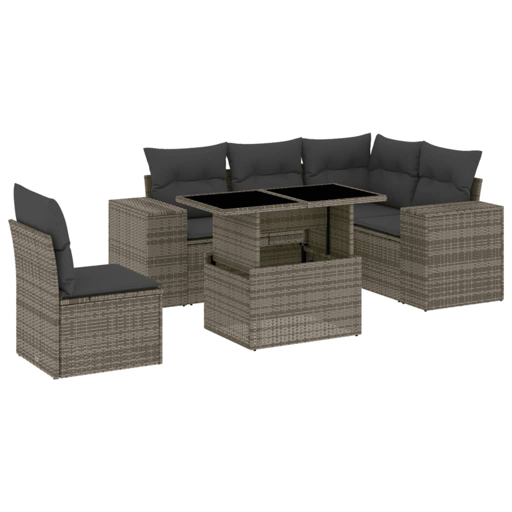 vidaXL Set mobilier grădină cu perne, 6 piese, gri, poliratan vidaXL Set mobilier grădină cu perne, 6 piese, gri, poliratan