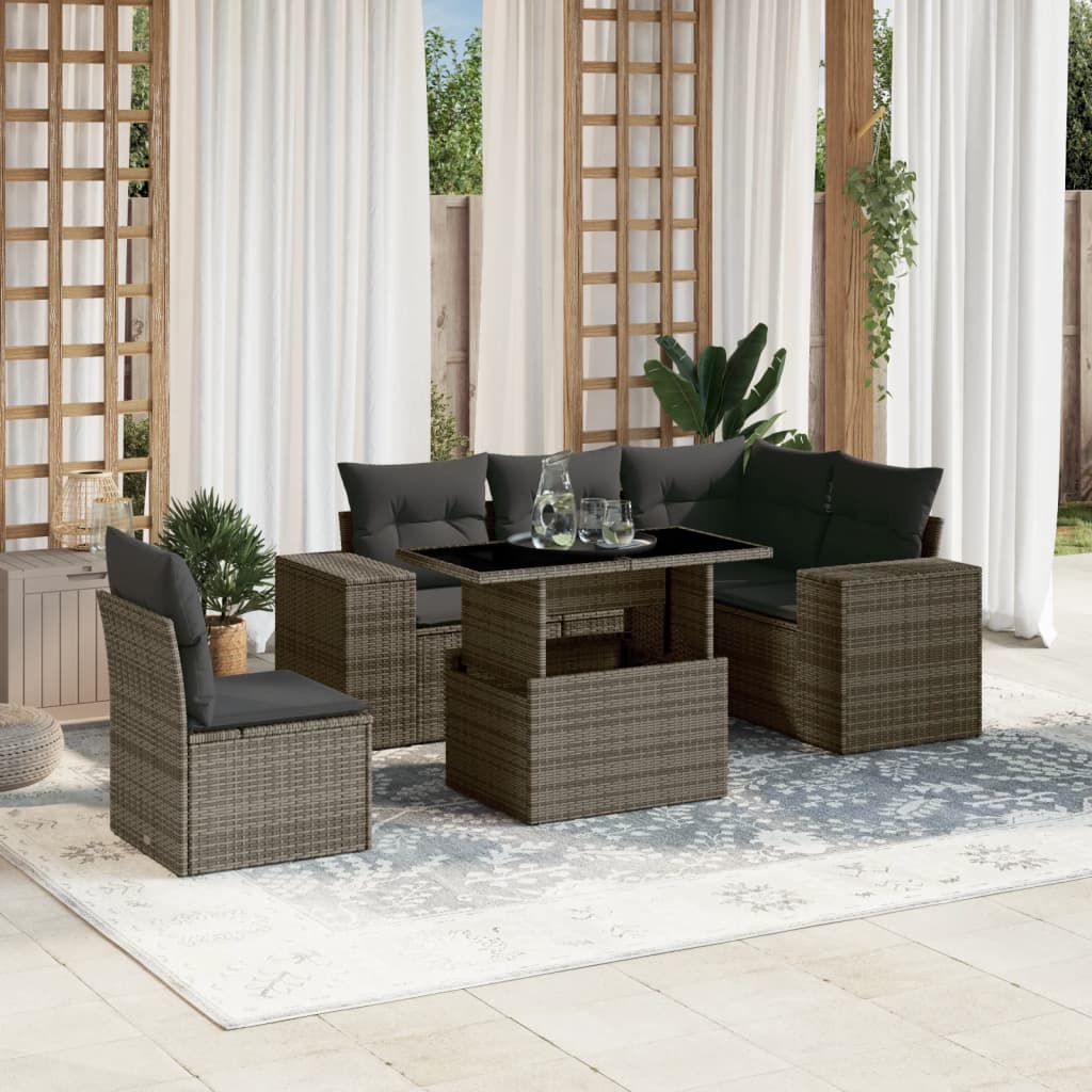 vidaXL Set mobilier grădină cu perne, 6 piese, gri, poliratan vidaXL Set mobilier grădină cu perne, 6 piese, gri, poliratan