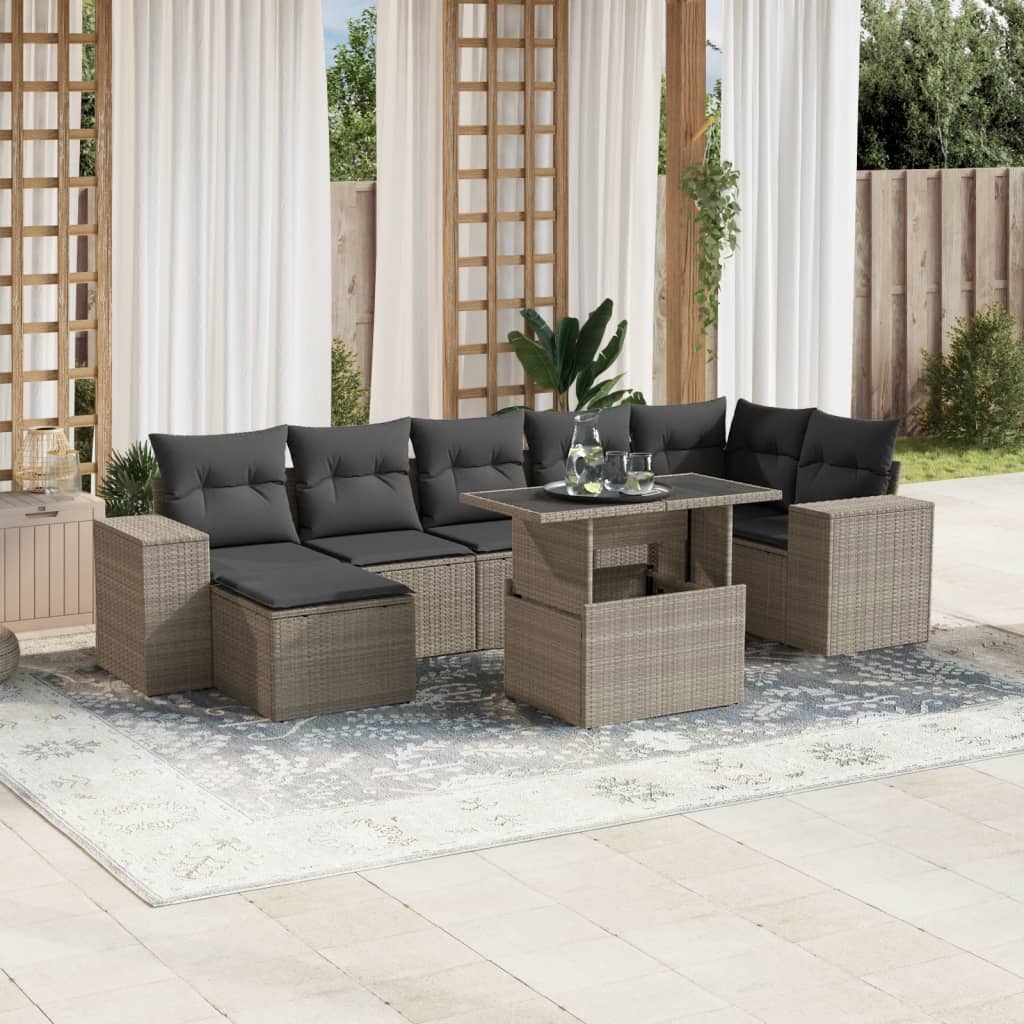 vidaXL Set mobilier de grădină cu perne, 8 piese gri deschis poliratan vidaXL Set mobilier de grădină cu perne, 8 piese gri deschis poliratan
