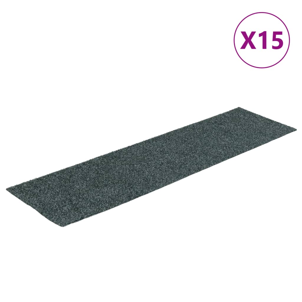 vidaXL Covorașe scări autoadezive, 15 buc., 76x20 cm, verde, dreptunghiulare