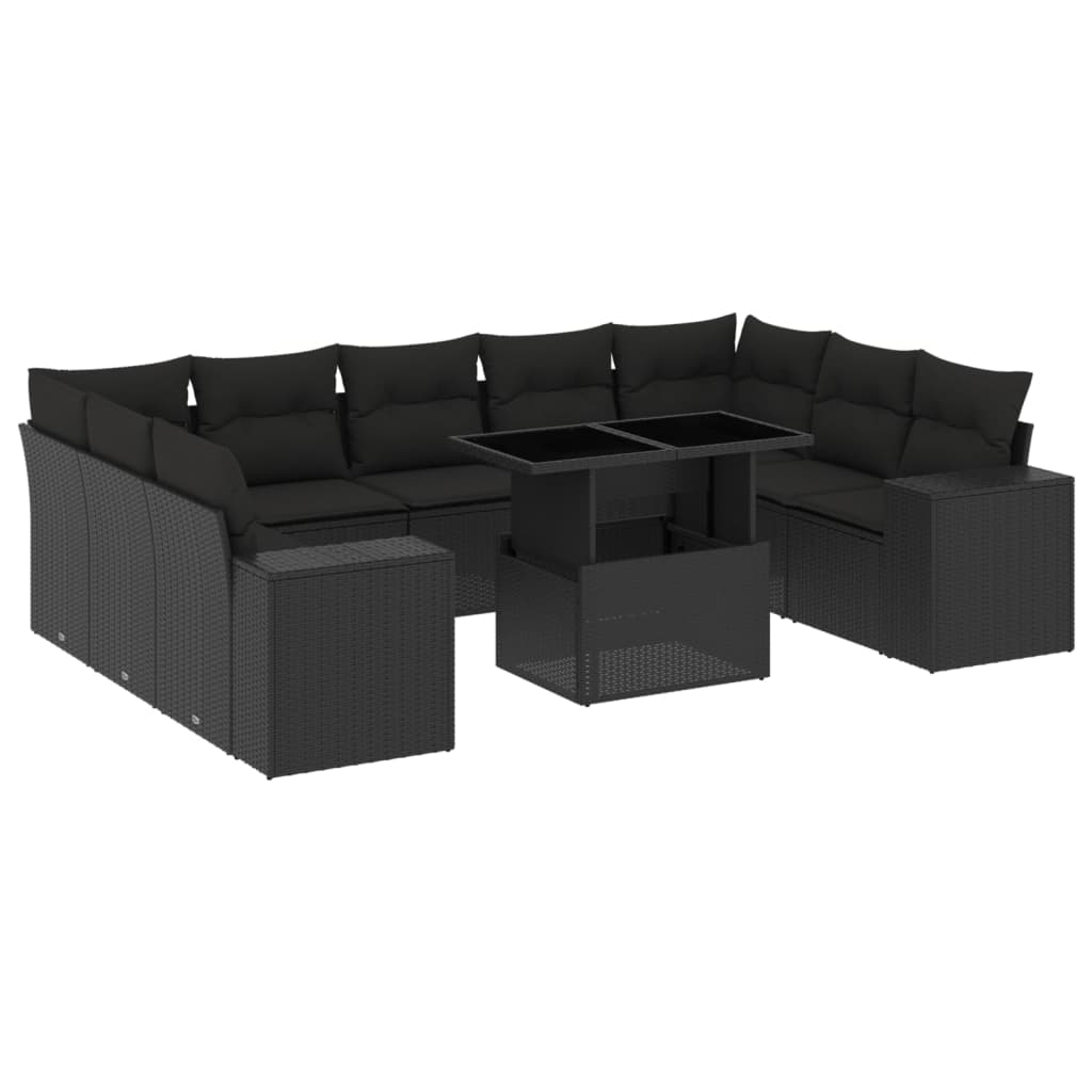 vidaXL Set canapele de grădină cu perne, 10 piese, negru, poliratan vidaXL Set canapele de grădină cu perne, 10 piese, negru, poliratan