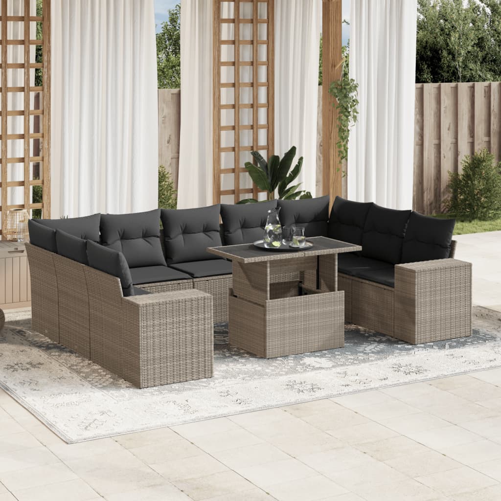 vidaXL Set canapele de grădină cu perne 10 piese gri deschis poliratan vidaXL Set canapele de grădină cu perne 10 piese gri deschis poliratan