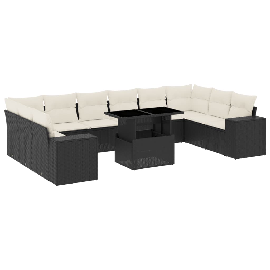 vidaXL Set canapele de grădină cu perne, 11 piese, negru, poliratan vidaXL Set canapele de grădină cu perne, 11 piese, negru, poliratan