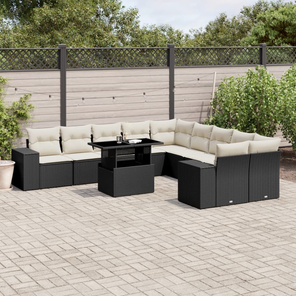 vidaXL Set canapele de grădină cu perne, 11 piese, negru, poliratan vidaXL Set canapele de grădină cu perne, 11 piese, negru, poliratan