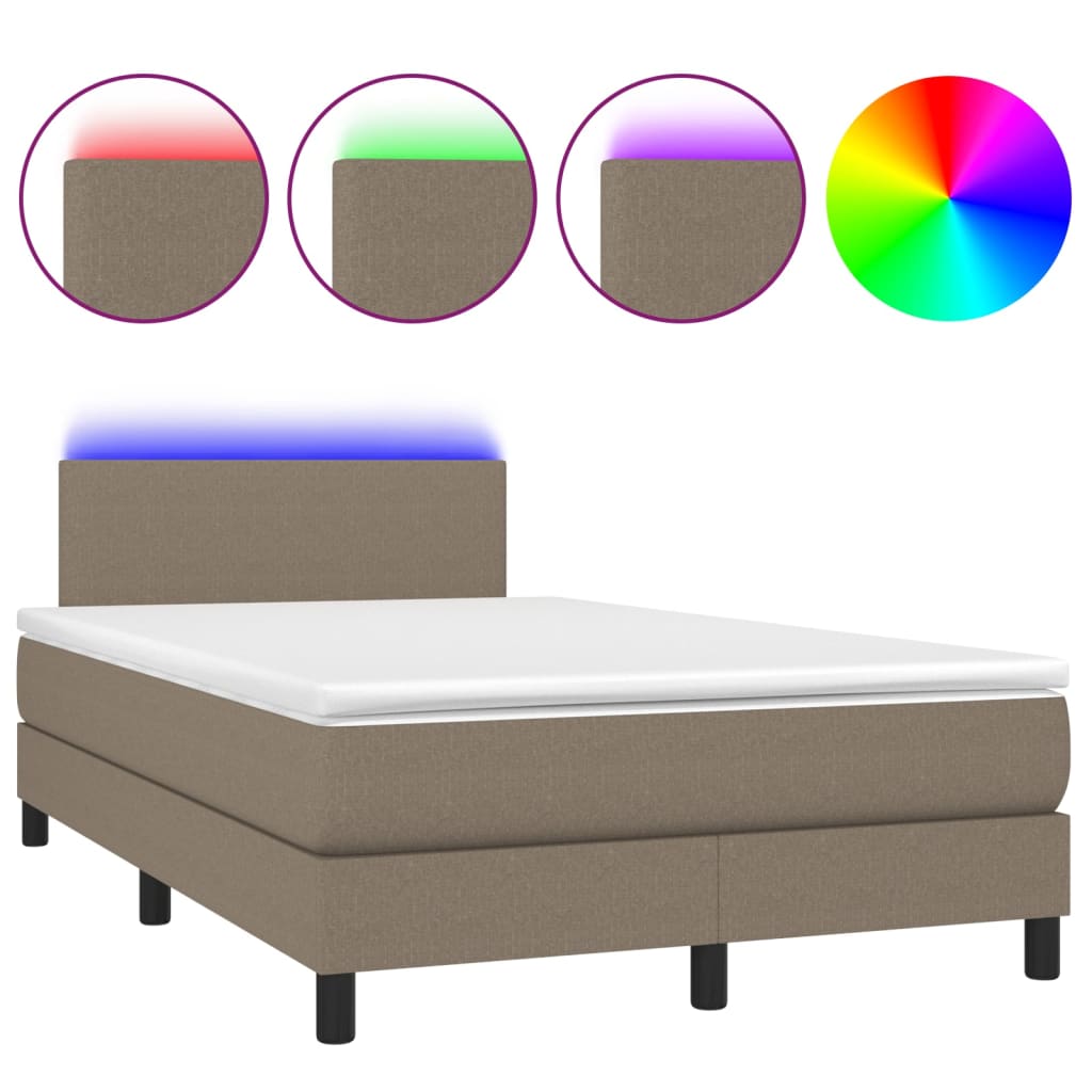 vidaXL Pat cu arcuri, saltea și LED, gri taupe, 120x190 cm, textil vidaXL Pat cu arcuri, saltea și LED, gri taupe, 120x190 cm, textil