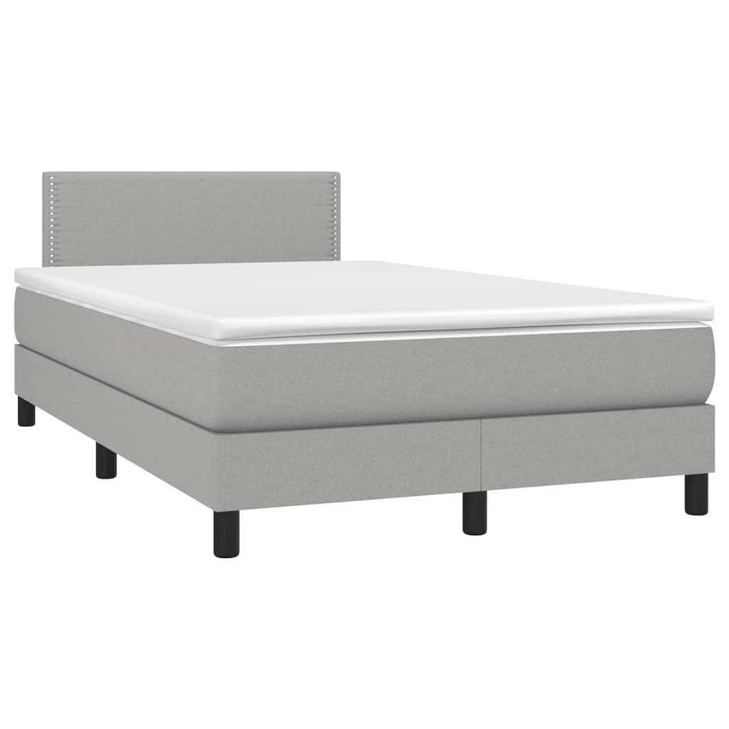 vidaXL Pat cu arcuri, saltea și LED, gri deschis, 120x190 cm, textil
