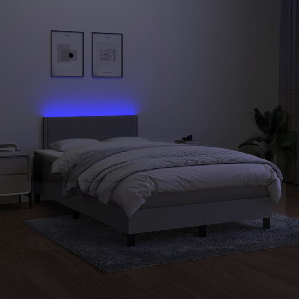 vidaXL Pat cu arcuri, saltea și LED, gri deschis, 120x190 cm, textil
