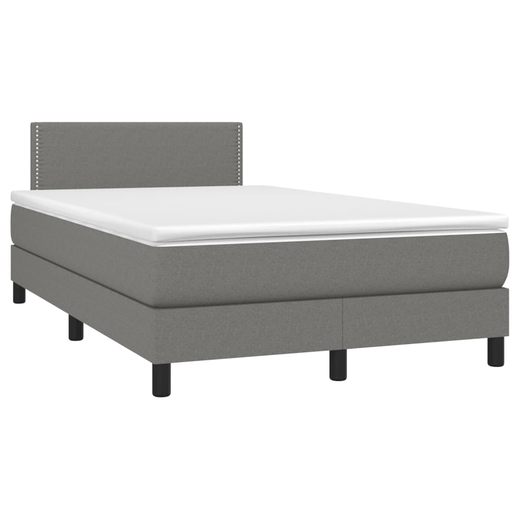 vidaXL Pat cu arcuri, saltea și LED, gri închis, 120x190 cm, textil