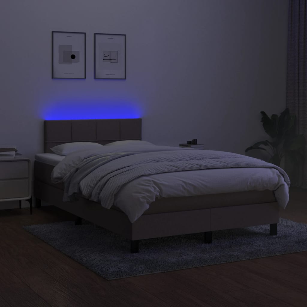 vidaXL Pat cu arcuri, saltea și LED, gri taupe, 120x190 cm, textil vidaXL Pat cu arcuri, saltea și LED, gri taupe, 120x190 cm, textil