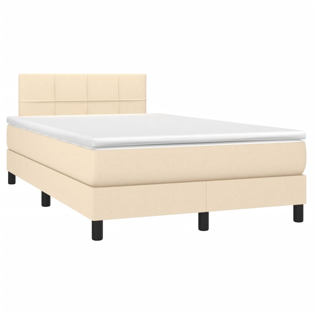 vidaXL Pat cu arcuri, saltea și LED, crem, 120x190 cm, textil