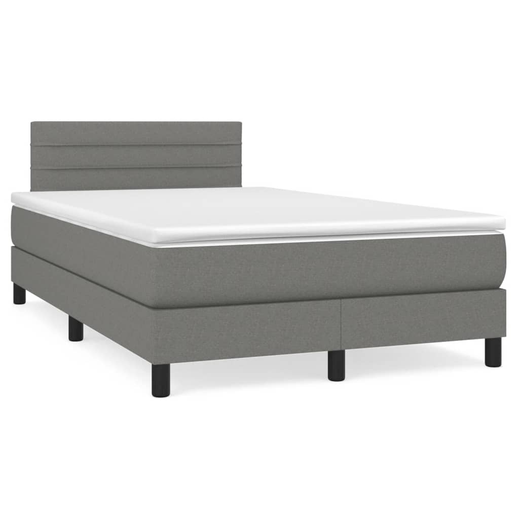 vidaXL Pat cu arcuri, saltea și LED, gri închis, 120x190 cm, textil