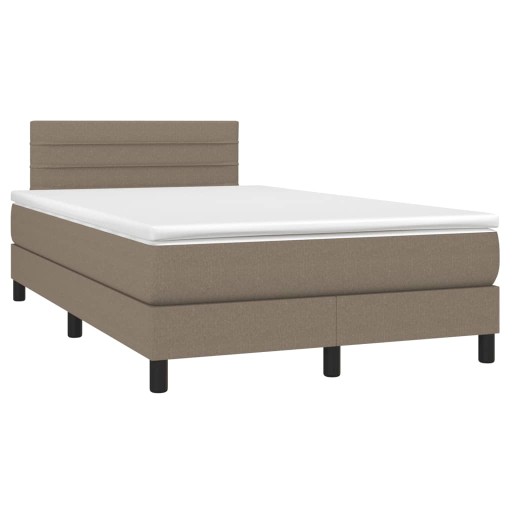 vidaXL Pat cu arcuri, saltea și LED, gri taupe, 120x190 cm, textil vidaXL Pat cu arcuri, saltea și LED, gri taupe, 120x190 cm, textil