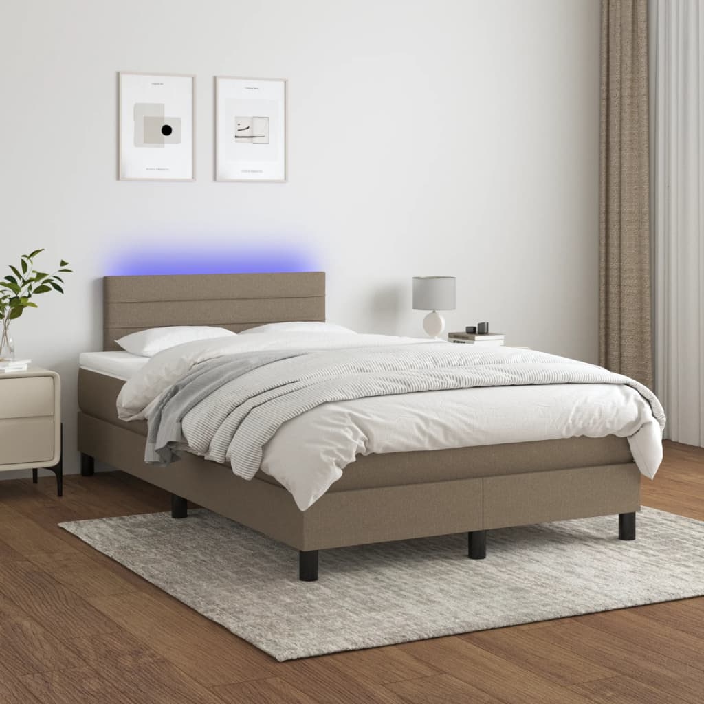 vidaXL Pat cu arcuri, saltea și LED, gri taupe, 120x190 cm, textil vidaXL Pat cu arcuri, saltea și LED, gri taupe, 120x190 cm, textil